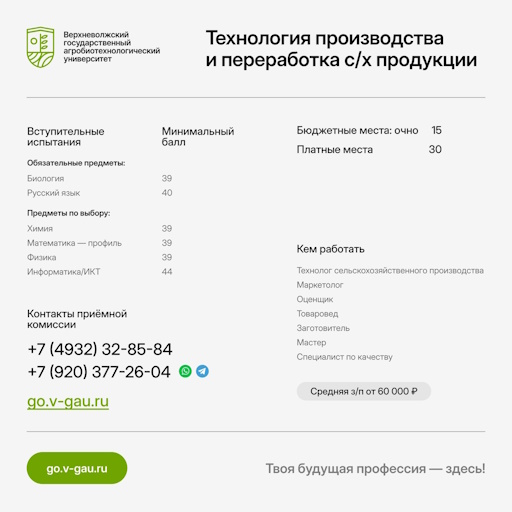 Технология производства и переработка сельскохозяйственной продукции